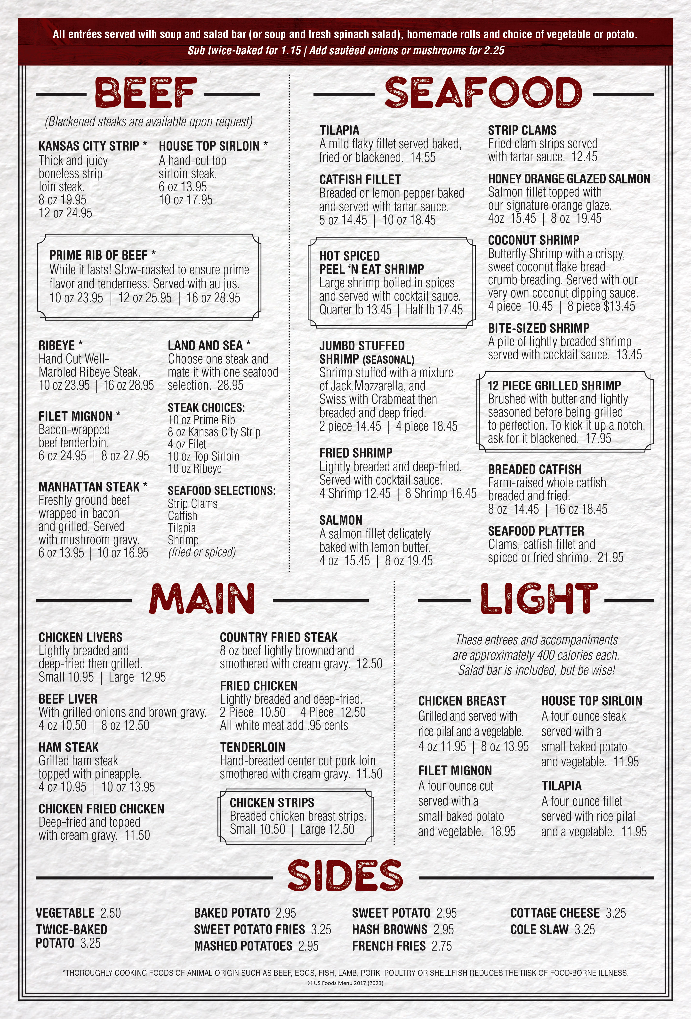 Fredrick inn steakhouse Menu — St. Joseph, MO.